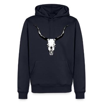 Rinderschädel / Knochenschädel von einem Stier - Männer Premium Bio Hoodie - Navy - Vorne - Nico (187cm)