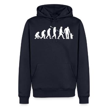 Père évolution fils fille fille | idée cadeau - Sweat à capuche Premium bio Homme - bleu marine - Devant - Nico (187cm)
