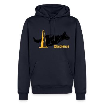 Obedience Kelpie Pylo with writing - Men’s Premium Organic Hoodie - navy - Front - Nico (187cm)