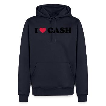 I Love Cash - Sweat à capuche Premium bio Homme - bleu marine - Devant - Nico (187cm)