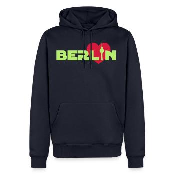 Love Berlin - Sweat à capuche Premium bio Homme - bleu marine - Devant - Nico (187cm)