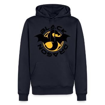 Dragon noir dragon noir rouge - Sweat à capuche Premium bio Homme - bleu marine - Devant - Nico (187cm)
