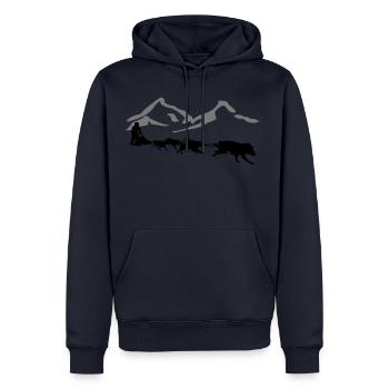 Traîneau à chiens - Husky- Yukon Quest - Alaska - Sweat à capuche Premium bio Homme - bleu marine - Devant - Nico (187cm)