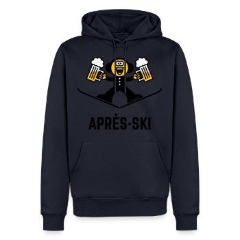 Après-ski (Bière / Caricature / 3C) - Sweat à capuche Premium bio Homme - bleu marine - Devant - Nico (187cm)