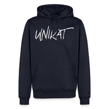 Unikat Schrift Spruch - Männer Premium Bio Hoodie - Navy - Vorne - Nico (187cm)