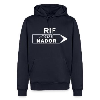 Ville de Nador Rif Maroc Région du Rif - Sweat à capuche Premium bio Homme - bleu marine - Devant - Nico (187cm)