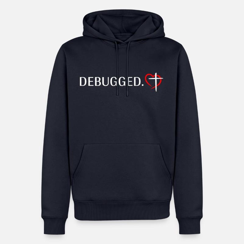 DEBUGGED - OneLine front (weiss/rot) - Männer Premium Bio Hoodie - Navy