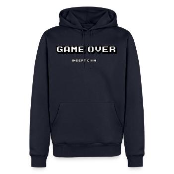 Game over insert coin - Men’s Premium Organic Hoodie - navy - Front - Nico (187cm)