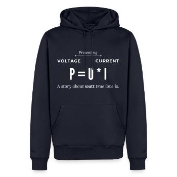 Puissance Tension Courant Watt Cher Électricien - Sweat à capuche Premium bio Homme - bleu marine - Devant - Nico (187cm)