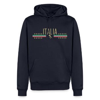Italien, Italia, Italy, Logo, I Love Italy - Männer Premium Bio Hoodie - Navy - Vorne - Nico (187cm)