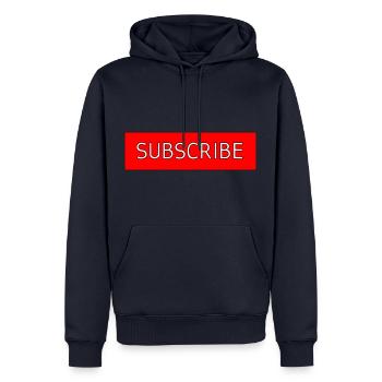 Subscribe - Männer Premium Bio Hoodie - Navy - Vorne - Nico (187cm)