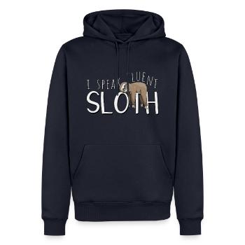 Je parle couramment les paresseux - Sweat à capuche Premium bio Homme - bleu marine - Devant - Nico (187cm)