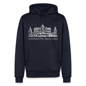 HANNOVER Meine Liebe Landeshauptstadt - Männer Premium Bio Hoodie - Navy - Vorne - Nico (187cm)