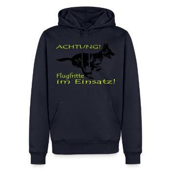 Malinois, fly frit in use - Men’s Premium Organic Hoodie - navy - Front - Nico (187cm)