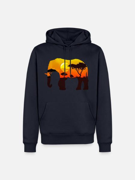 Elefant | Afrika | Sonnenuntergang | Steppe | Baum - Männer Premium Bio Hoodie - Navy