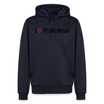 I Love my Girlfriend - Männer Premium Bio Hoodie - Navy - Vorne - Nico (187cm)