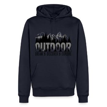 Outdoor - Dream Discover Explore - Men’s Premium Organic Hoodie - navy - Front - Nico (187cm)