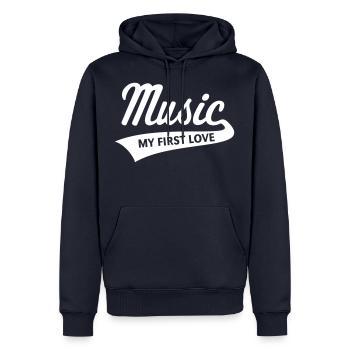 Musique - My First Love (Musique - Mon Premier amour) - Sweat à capuche Premium bio Homme - bleu marine - Devant - Nico (187cm)