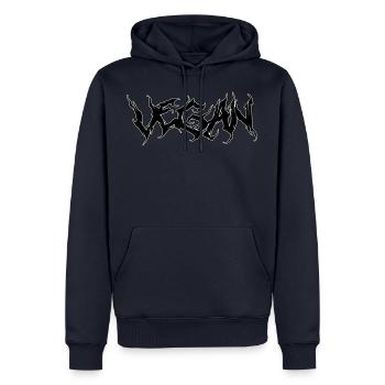 VEGAN (Black Metal) - Sweat à capuche Premium bio Homme - bleu marine - Devant - Nico (187cm)