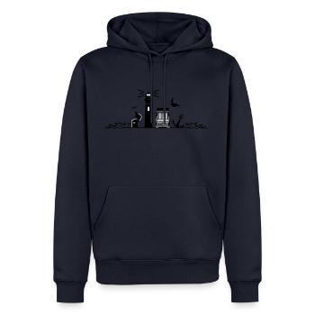 PHARE Panier de plage Mer Côte - Sweat à capuche Premium bio Homme - bleu marine - Devant - Nico (187cm)