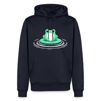 Grenouille sur nénuphar - Sweat à capuche Premium bio Homme - bleu marine - Devant - Nico (187cm)