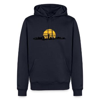 RÜGEN ÎLE D’OSTEE Phare Emblème - Sweat à capuche Premium bio Homme - bleu marine - Devant - Nico (187cm)