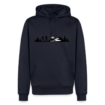 RANDONNEURS MONTAGNE Cabanes forêt - Sweat à capuche Premium bio Homme - bleu marine - Devant - Nico (187cm)