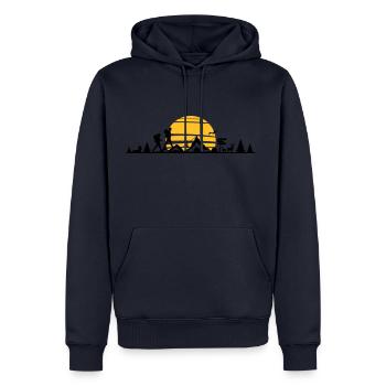 WANDERN Trees Forest Mountains Sun - Men’s Premium Organic Hoodie - navy - Front - Nico (187cm)