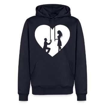 Cœur Mariage Proposition de fiançailles blanc - Sweat à capuche Premium bio Homme - bleu marine - Devant - Nico (187cm)
