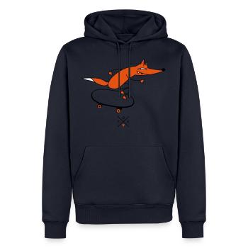 Fuchs als Skater - Männer Premium Bio Hoodie - Navy - Vorne - Nico (187cm)