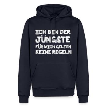Ich bin der Jüngste - Männer Premium Bio Hoodie - Navy - Vorne - Nico (187cm)