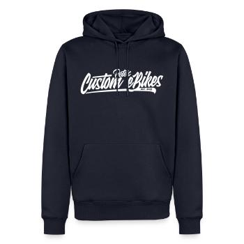 Petes Custom E-Bikes - Männer Premium Bio Hoodie - Navy - Vorne - Nico (187cm)