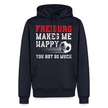 ME HEUREUX Fribourg REND - Sweat à capuche Premium bio Homme - bleu marine - Devant - Nico (187cm)