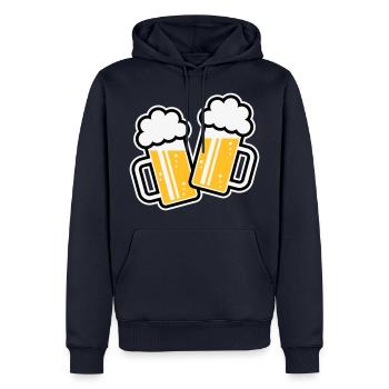 2 chopes de bière toast, à votre santé ! (Chopes à bière 3C) - Sweat à capuche Premium bio Homme - bleu marine - Devant - Nico (187cm)