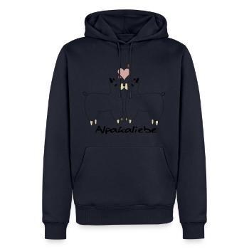 Alpaka Liebe Design - Männer Premium Bio Hoodie - Navy - Vorne - Nico (187cm)