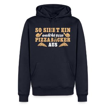 Pizza backen Weltklasse Pizzabäcker - Männer Premium Bio Hoodie - Navy - Vorne - Nico (187cm)