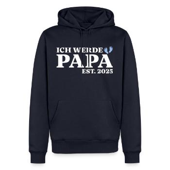 Ich werde Papa 2025 Schwangerschaft verkünden - Männer Premium Bio Hoodie - Navy - Vorne - Nico (187cm)