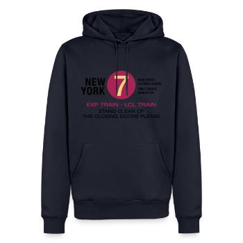New York City U-Bahn Subway 7 Manhattan Queens NYC - Männer Premium Bio Hoodie - Navy - Vorne - Nico (187cm)