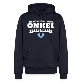 Onkel 2025 Schwangerschaftsankündigung - Männer Premium Bio Hoodie - Navy - Vorne - Nico (187cm)