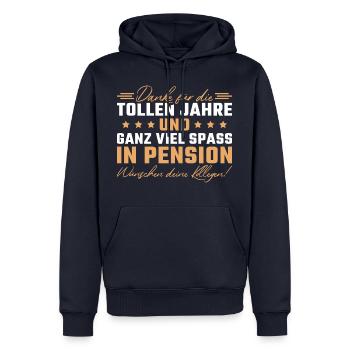 Pension Glückwunsch Arbeitskollege Pensionär - Männer Premium Bio Hoodie - Navy - Vorne - Nico (187cm)