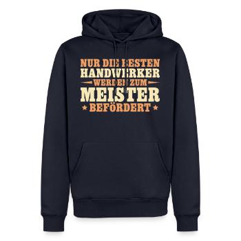 Die besten Handwerker werden Meister - Männer Premium Bio Hoodie - Navy - Vorne - Nico (187cm)