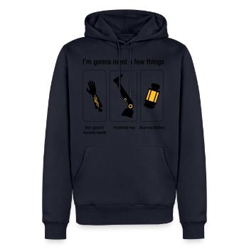 Rocket-Zitat Wenige Dinge Wächter - Männer Premium Bio Hoodie - Navy - Vorne - Nico (187cm)