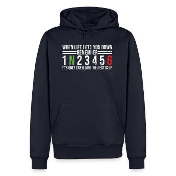 Motorcyclist Motorcycle - When life gets you down - Men’s Premium Organic Hoodie - navy - Front - Nico (187cm)