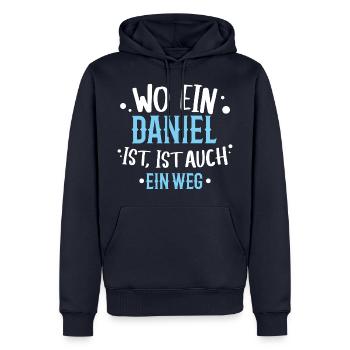 Wo ein Daniel ist, ist ein Weg / Name, Geburtstag - Männer Premium Bio Hoodie - Navy - Vorne - Nico (187cm)