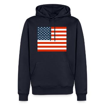USA Flagge Stars and Stripes - Männer Premium Bio Hoodie - Navy - Vorne - Nico (187cm)