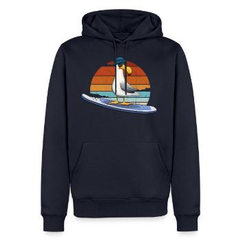 Rétro plage Surfeurs Oiseau Stand Up Paddle SUP Mouette - Sweat à capuche Premium bio Homme - bleu marine - Devant - Nico (187cm)