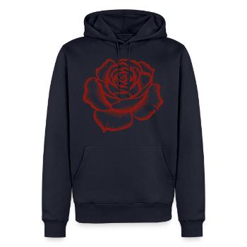 Rose - Logo botanique cool - Sweat à capuche Premium bio Homme - bleu marine - Devant - Nico (187cm)