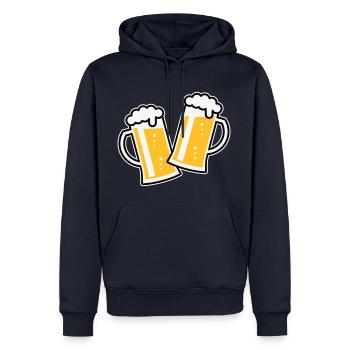 2 Maßkrüge Stoßen An (Bier / Bierseidel / 3C) - Männer Premium Bio Hoodie - Navy - Vorne - Nico (187cm)