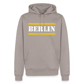 Berlin - Sweat à capuche Premium bio Homme - taupe - Devant - Nico (187cm)