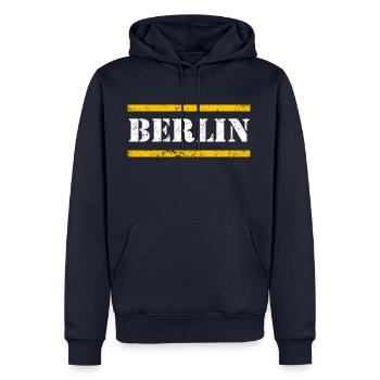 Berlin - Sweat à capuche Premium bio Homme - bleu marine - Devant - Nico (187cm)